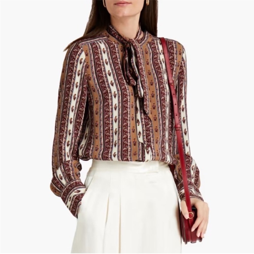 VERONICA BEARD elaine neck tie blouse in ecru multi- 6